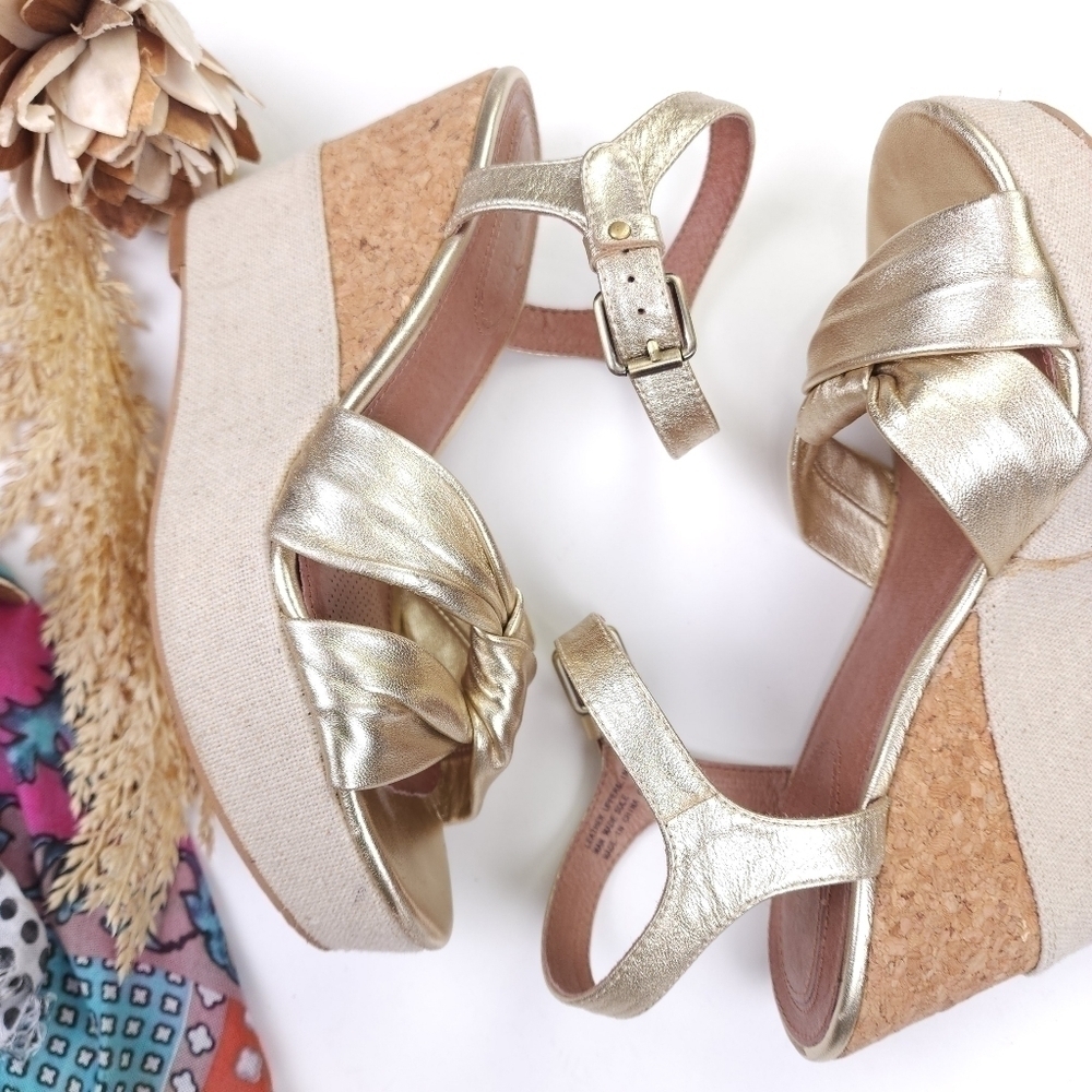 Corso Como Cream Gold Platform Wedge Sandals Sz 8½m - Picture 10 of 14